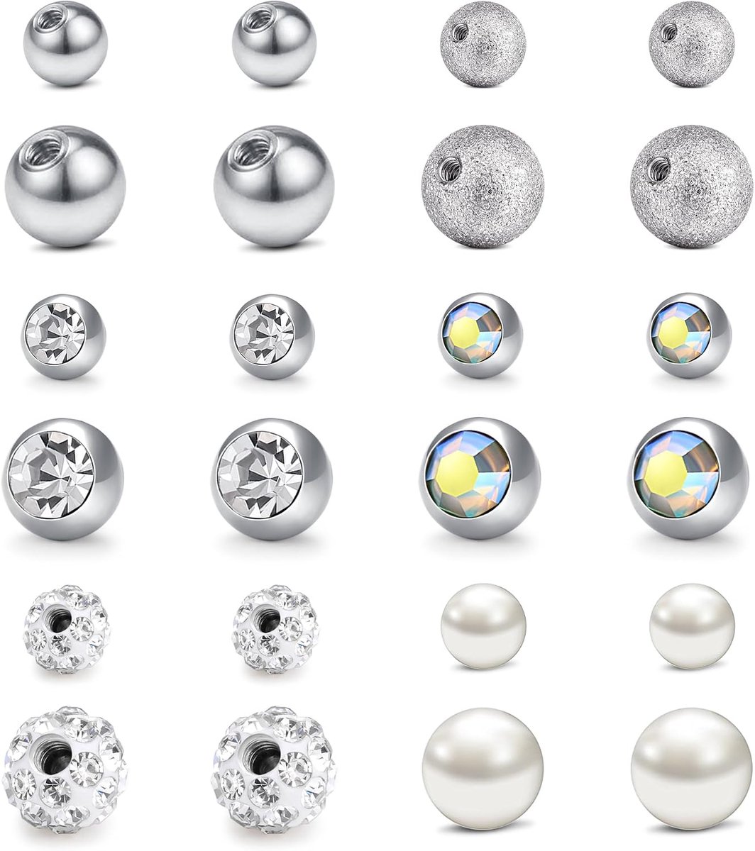 14G 5 mm 8 mm piercing ballen zilver navelpiercing reservekogels