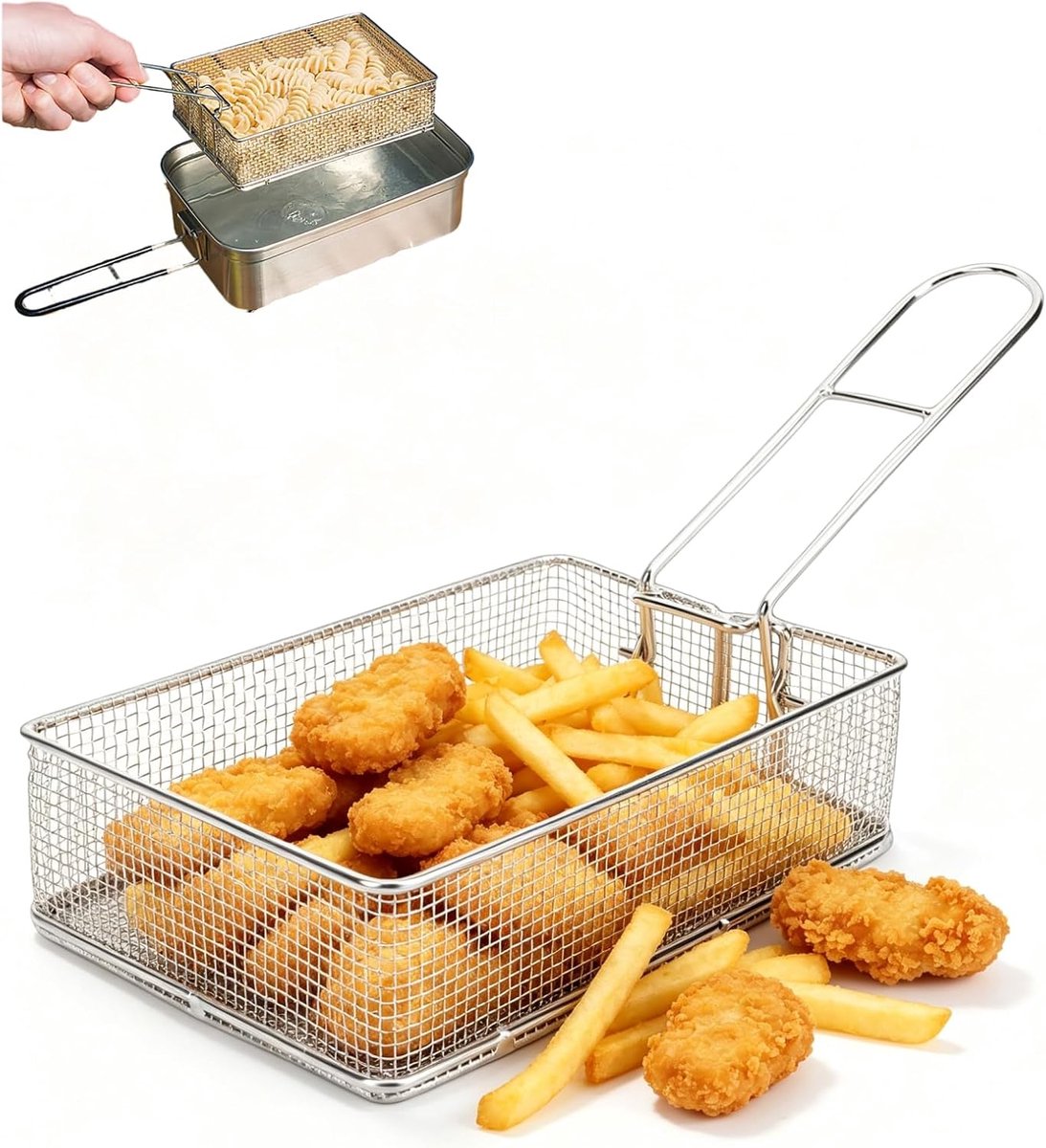 304 roestvrij staal opvouwbare handgreep frituurmand voor buiten koken en thuiskeuken Veelzijdig duurzaam compact