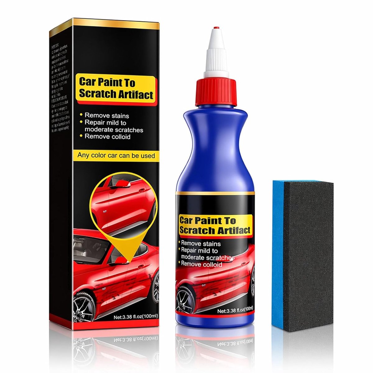 Krasverwijderaar Set, Kras Reparatie voor Autolak, Nano Polijstpasta met Spons, Verwijdert Lichte Krassen, Herstelt Glans, Geschikt voor Alle Kleuren
