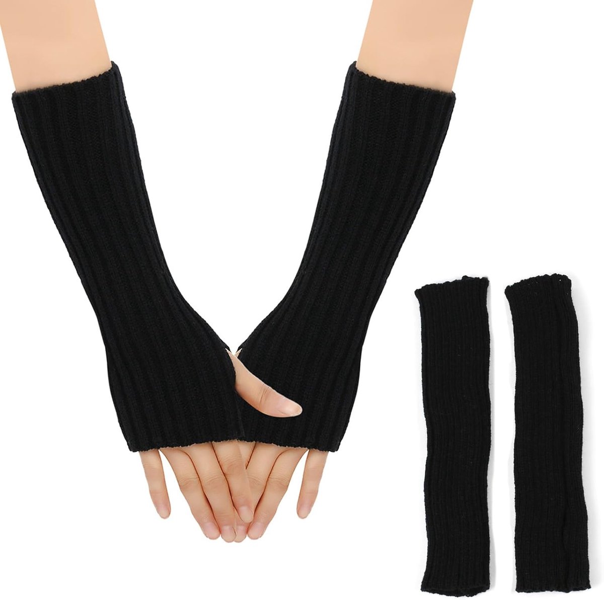 Handschoenen voor dames, vingerloos, gebreid, winterhandschoenen voor heren, halve vingers, warme handschoenen, met duimgat, voor fietsen in de winter