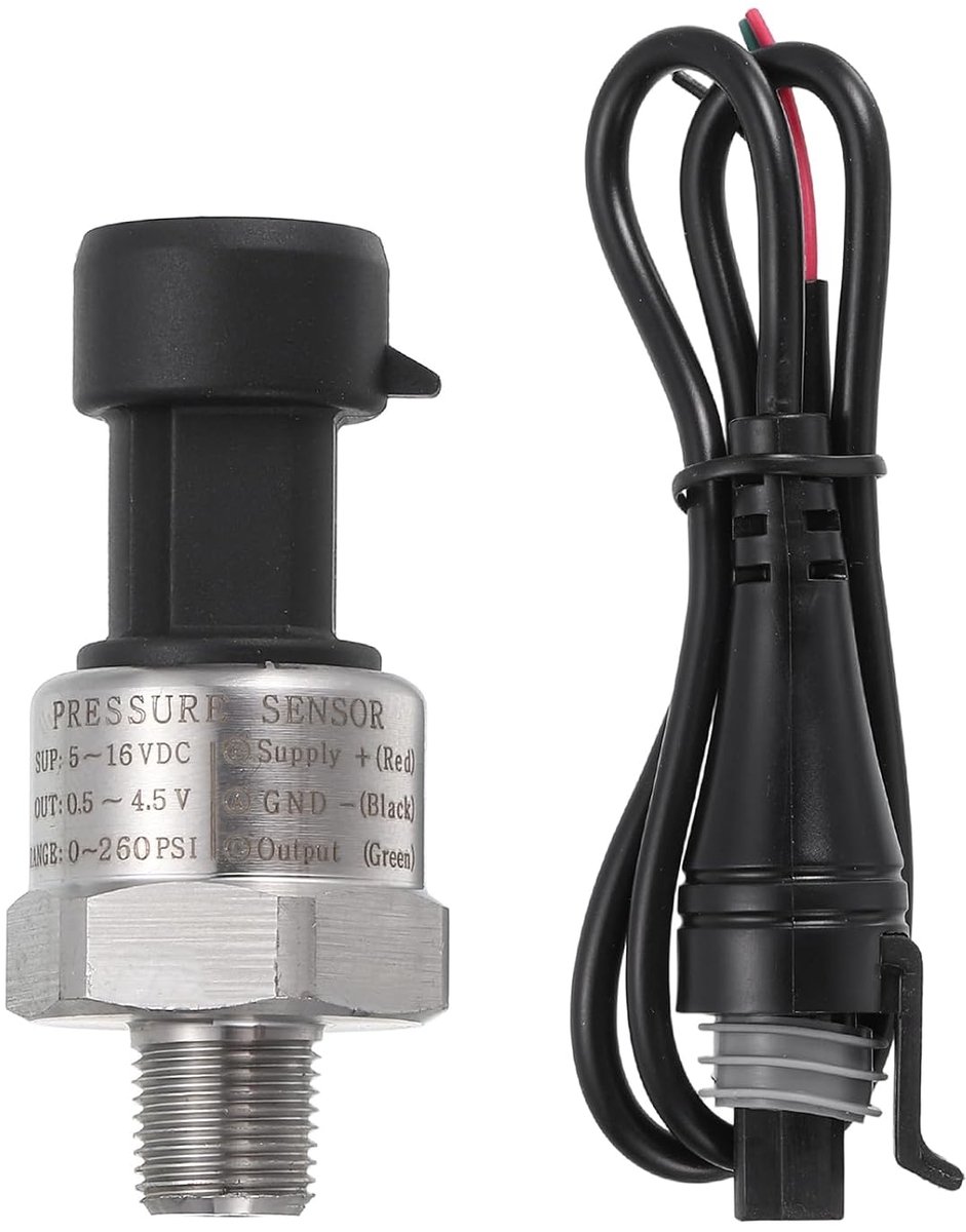 Druksensor met stekker, 1/8 inch, NPT 260 psi, roestvrij staal, druktransmitter voor olie, brandstof, water, lucht