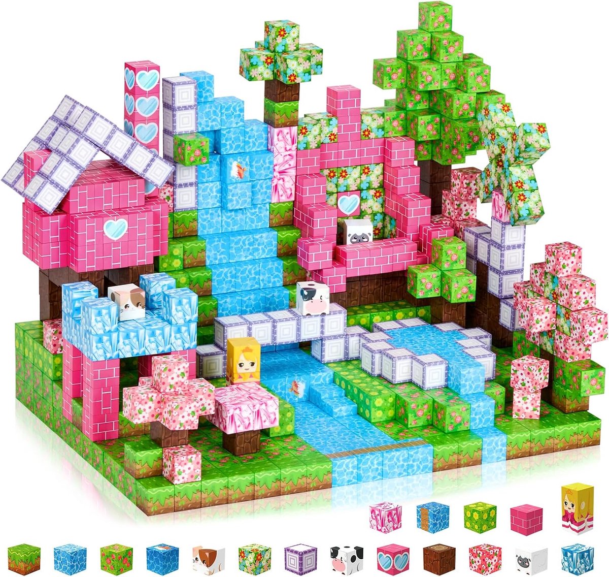 Magnetische bouwstenen, 154 stuks, creatieve magneetblokken, sensorisch speelgoed, magnetische bouwset voor kinderen jaar, bosstijl