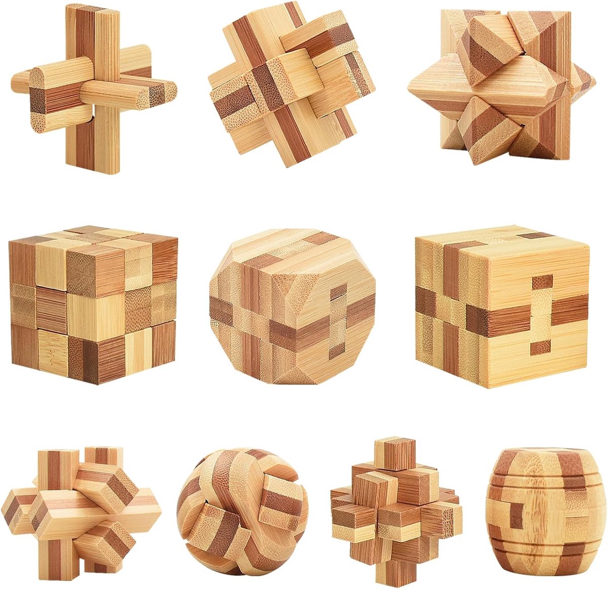 10 stuks houten puzzelspellen, 3D-mini-houten puzzel, logische spellen, IQ geduldspel, denkspellen, houten speelgoed, IQ Brain Teaser geschenkset voor volwassenen en kinderen, 4,5 cm
