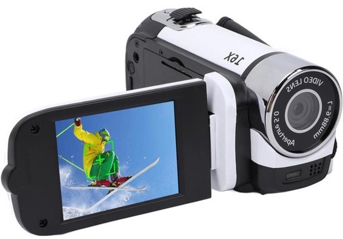 Digitale Zoomcamcorder 24 Inch Scherm 1080P 16MP Videocamerarecorder met Invullicht USB-uitgang Ondersteunt Selfie en Externe Microfoon voor Groeirecords Reizen (WHITE)