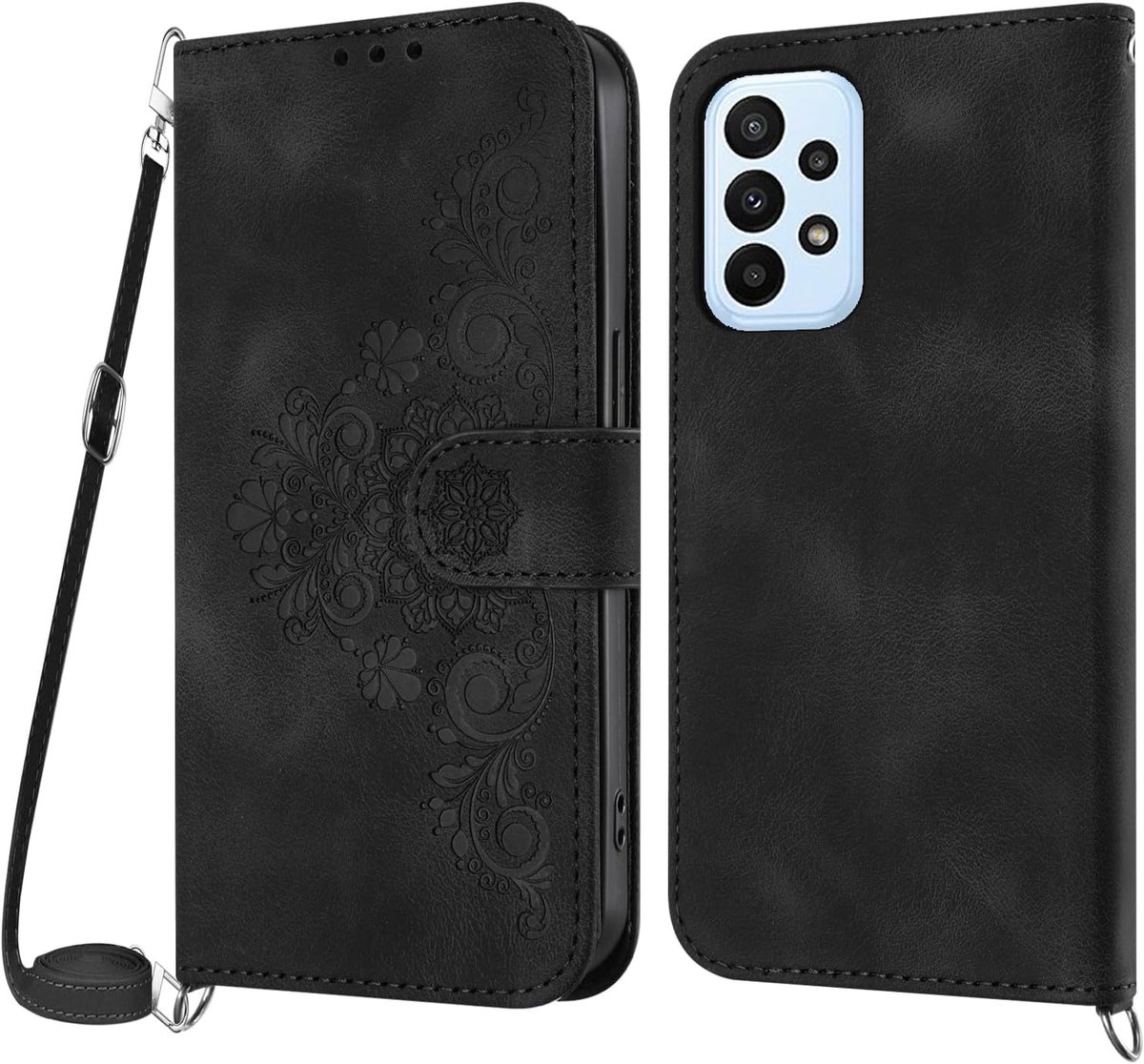 Hoesje voor Samsung Galaxy A52 4G/5G/ A52S 5G met koord, Lederen Flip Wallet Telefoon met pasjeshouder Kickstand Magneetsluiting Compatibel met Samsung A52 4G - Zwart