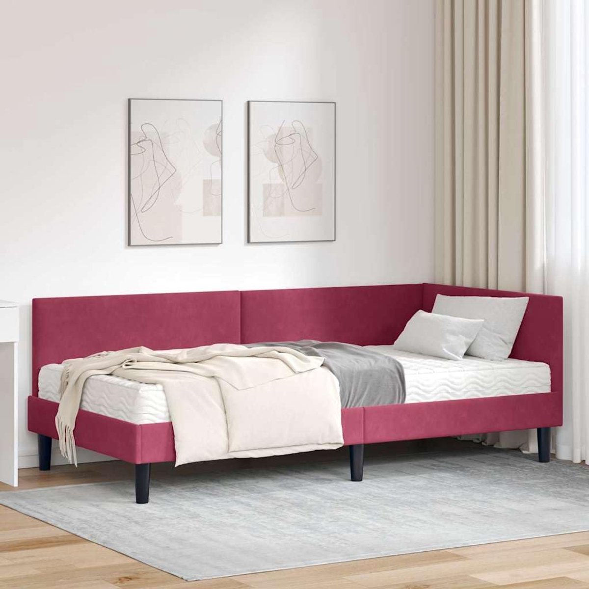 Hoekbed met matras Muurbevestigd 100x200 cm Wijnrood