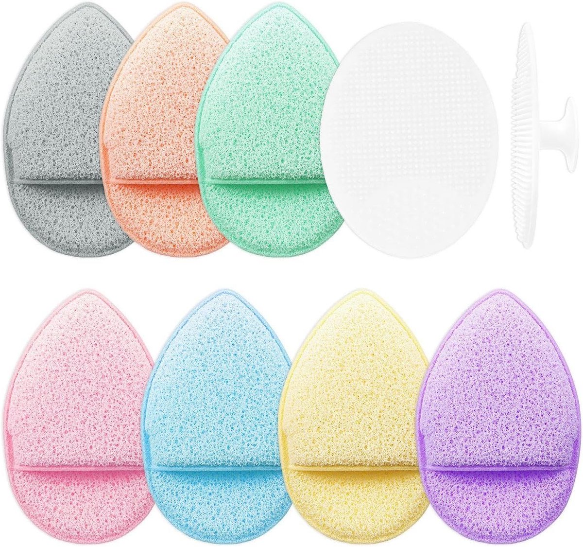 7 Stks Gezicht Wassen Spons En 2 Stks Gezicht Wassen Borstel, Drop-Vormige Make-Up Remover, Gezichtsreinigende Zorg Tool, Mee-Eter Verwijdering En Peeling.