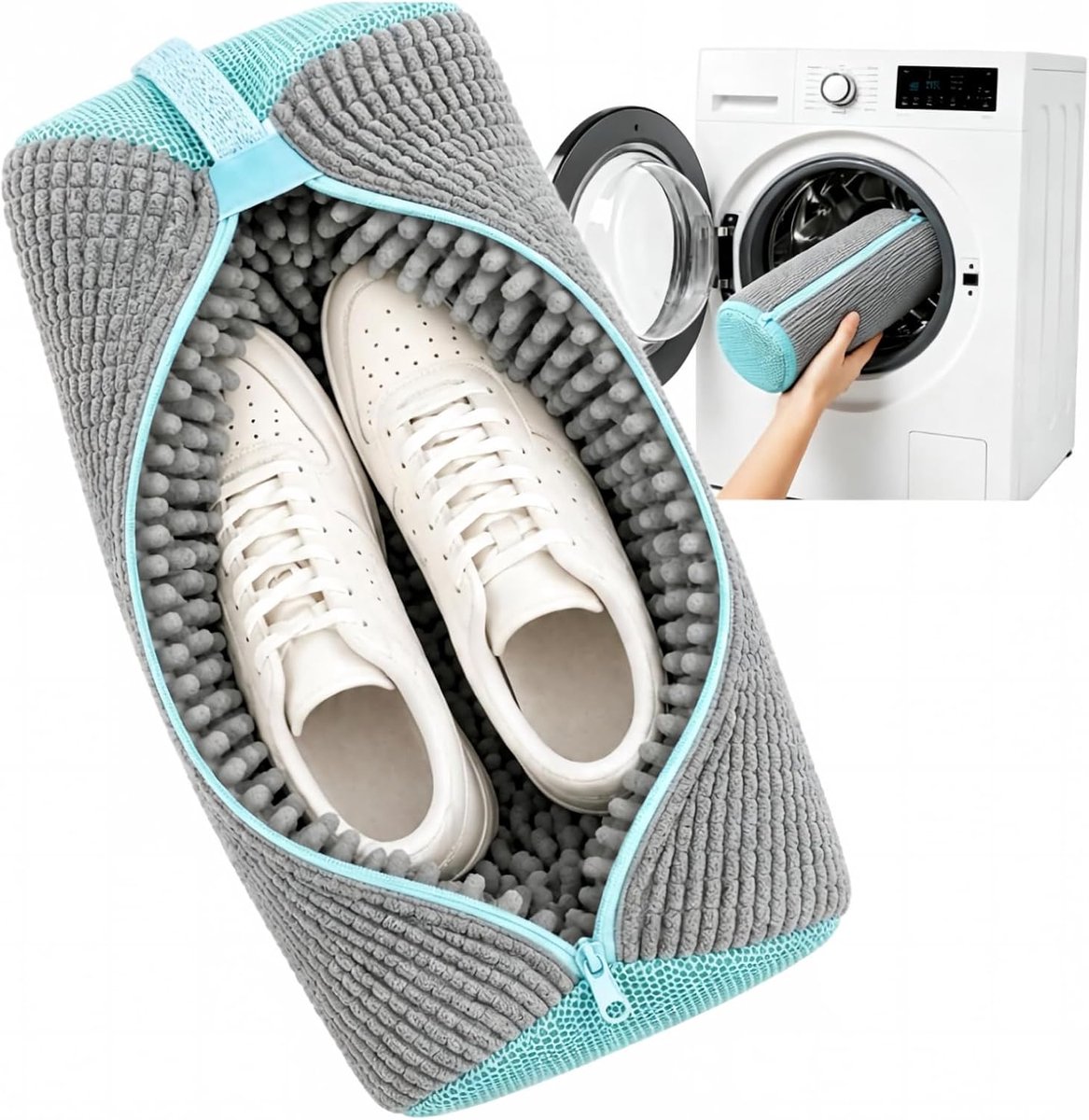 Waszak voor schoenen, wasmachine, voor schoenen, 360°, draagbaar, grijs