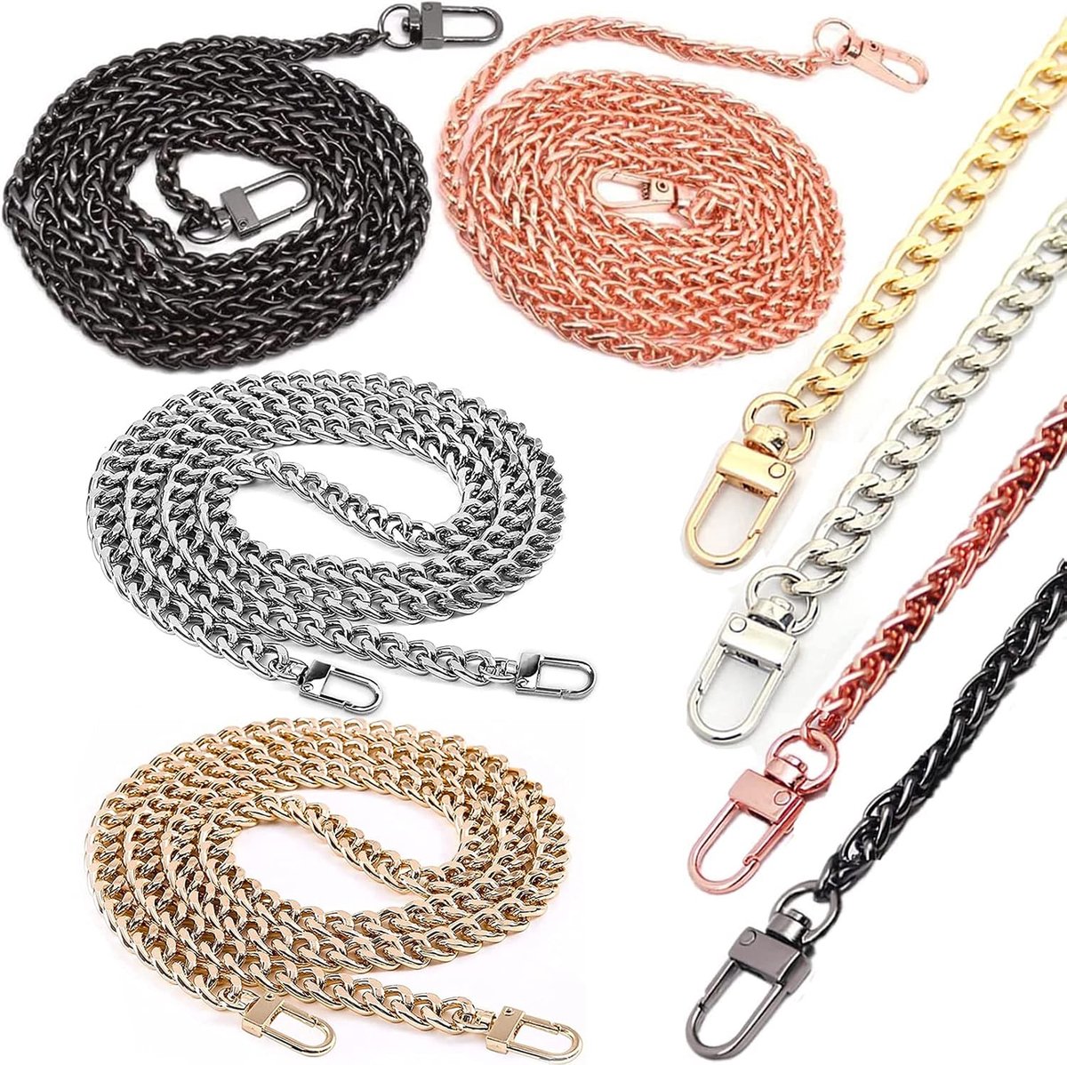 Portemonneeketting met gespen, 4 stuks verstelbare handtas kettingriemen voor handtas/crossbody/schoudertas (goud, roségoud, pistoolzwart, zilver)