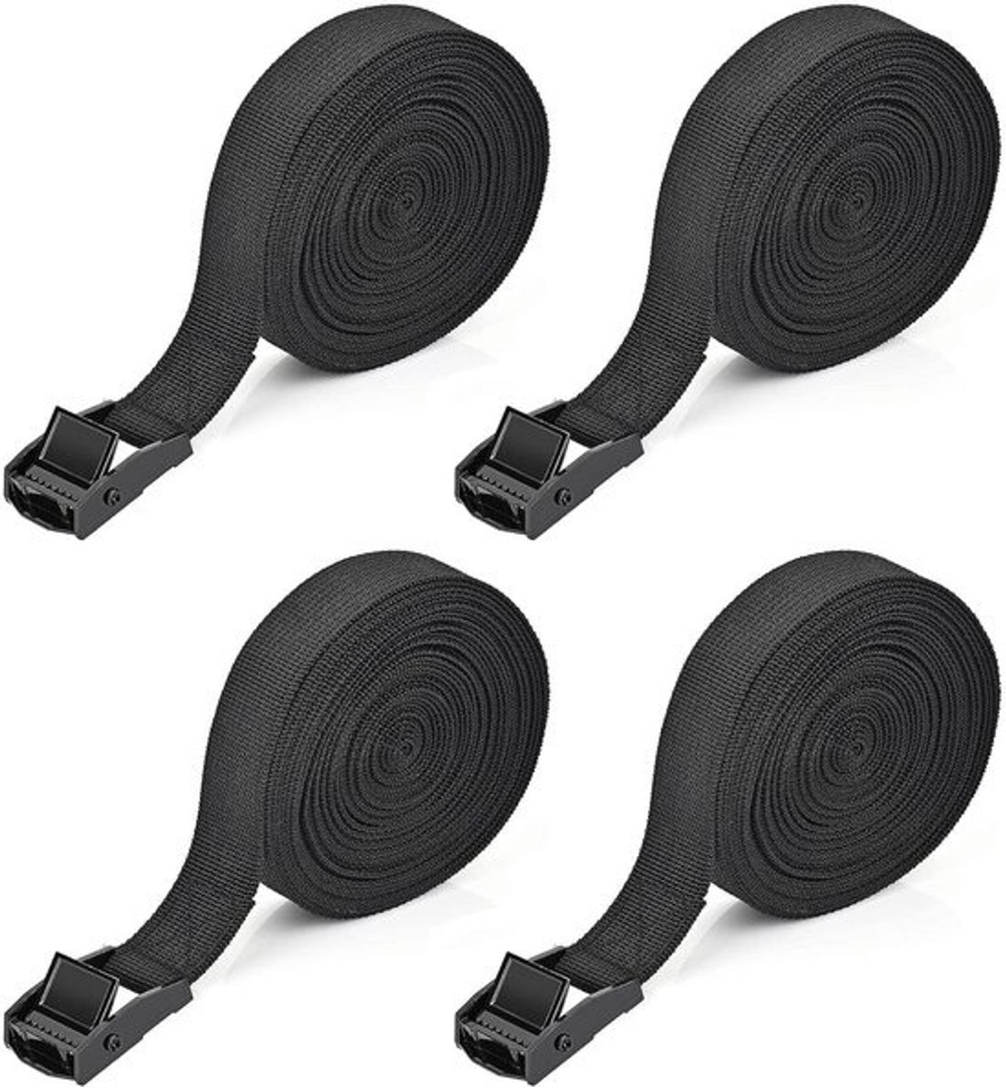 Spanbanden met Ratel en Klem - 4 Stuks Zwarte Spanbanden 6 Meter voor Auto, Aanhanger en Bagage
