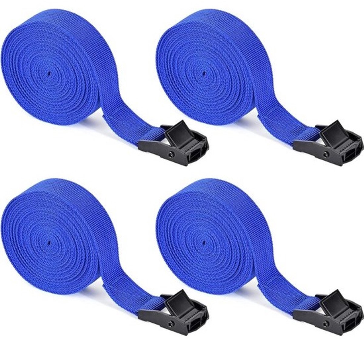4 stuks Spanbanden met Ratel - Sjorbanden met Kliksluiting - 4 meter x 25 cm - Auto Bagagedrager Fietsendrager - Blauw Spanbanden met ratel