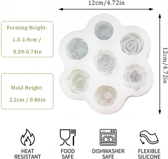 1 Pcs 7-Hole Flower Silicone Mold, Multi-Color Rose Peony Mold For Baking, Cake, Soap, Candle, Plaster Crafts, Oven Microwave Dishwasher Safe (-40°C to 230°C), Easy Clean Kitchen Baking Tool — afbeelding 4