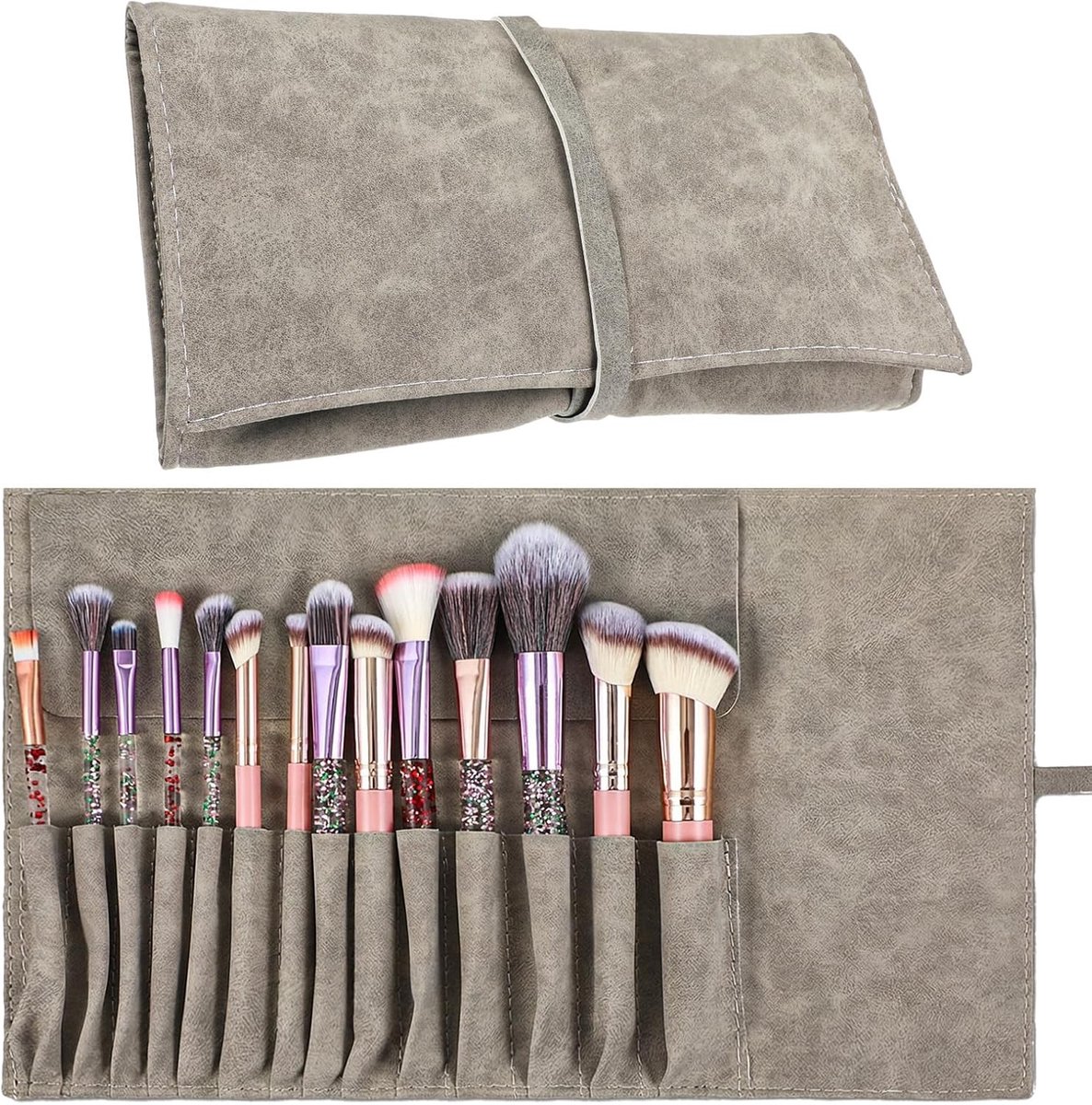 Make-up Borstels Organizer en Reistas van PU Leer, Ideaal voor Vrouwen en Make-up Artists, Perfect voor Reizen en Opbergen van Cosmetica