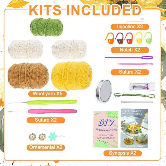 Beginner Haakset met Instructies, Handgemaakte Haakmaterialen voor Potplanten, Coasters en DIY Projecten, Geschikt voor Binnen en Cadeaus — afbeelding 2