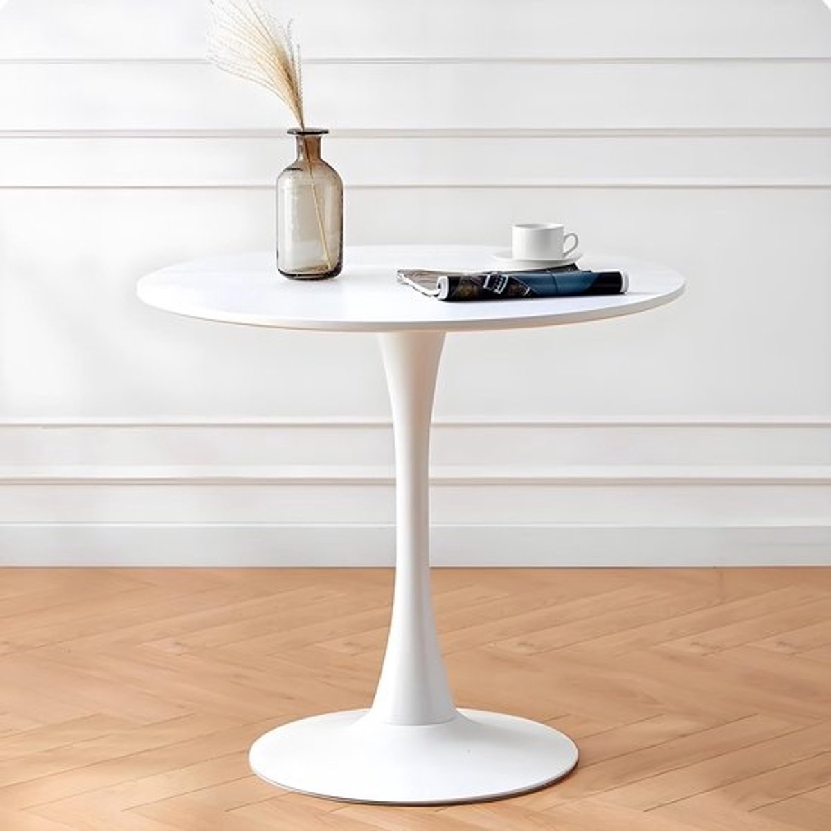 Ronde Eettafel - Moderne Tafel - Gezellig Tafelen - Stabiele Pedaalvoet - 70 cm Diameter - Wit