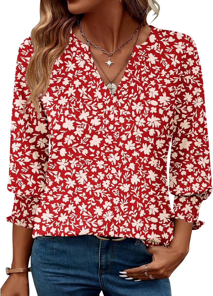 Vrouwen Blouses 3/4 Lengte Mouw V-hals Zomer Casual Tuniek Tops Dames Elegante Zakelijke Shirts 2025