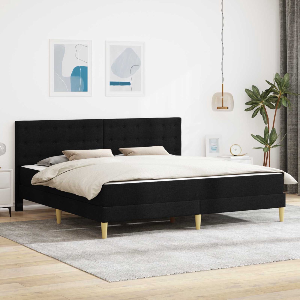 vidaXL Bedframe - met - matras - Zwart - 180 - x - 200 - cm - Stof