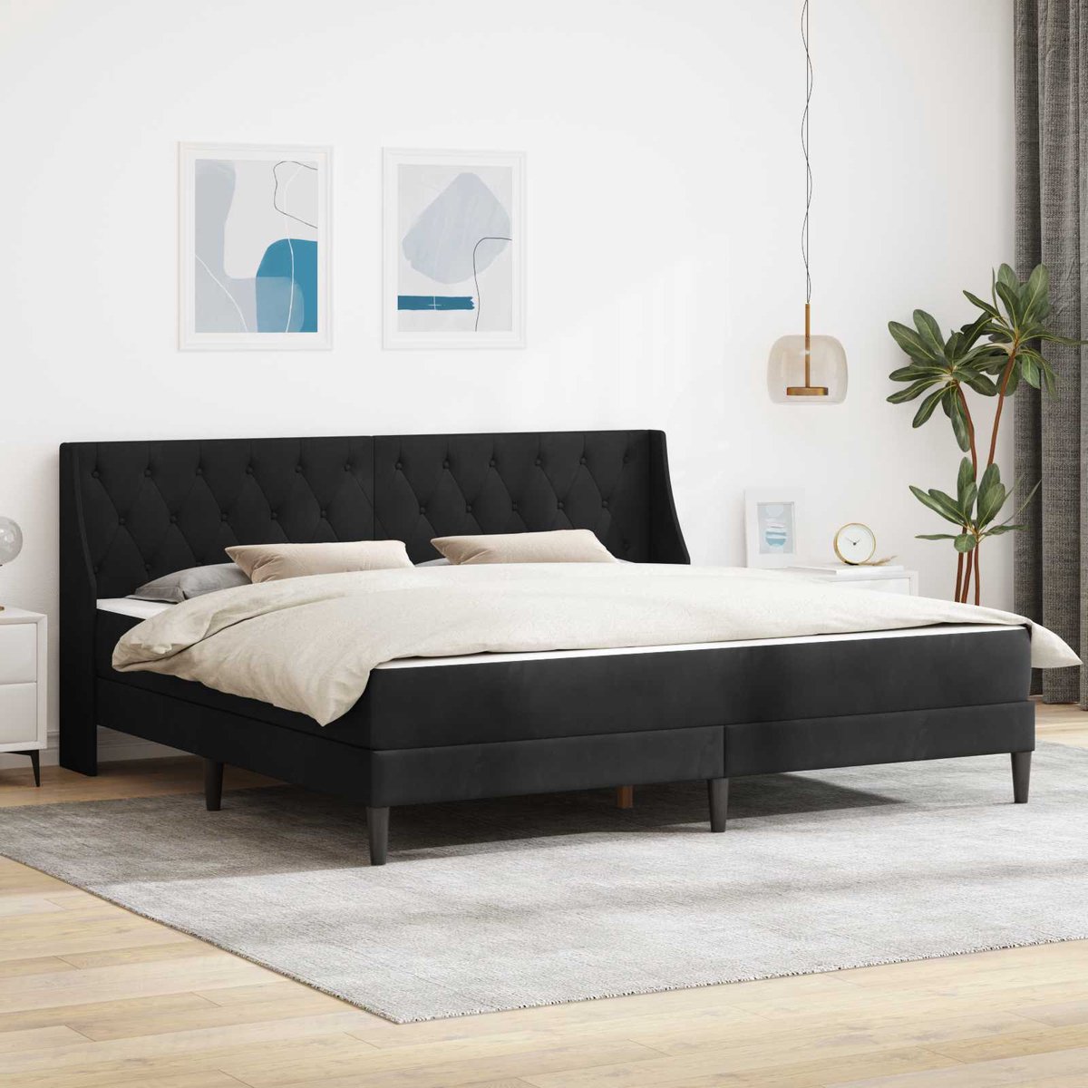 vidaXL Bedframe - met - matras - Zwart - 180 - x - 200 - cm - fluweel