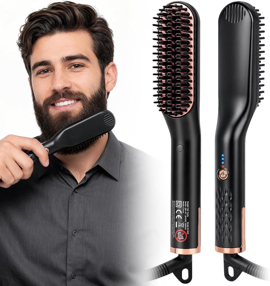 Beard Hair Straightener voor Mannen met 3 Instelbare Temperaturen voor Glad en Frizzvrij Baard- en Haargebruik Thuis of op Reis