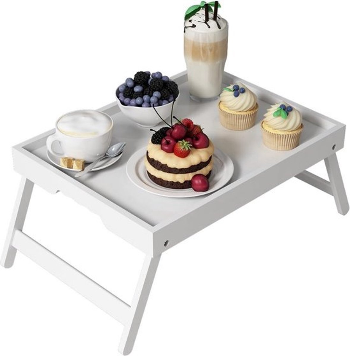 Bedtafel met lade en opvouwbare poten van bamboe