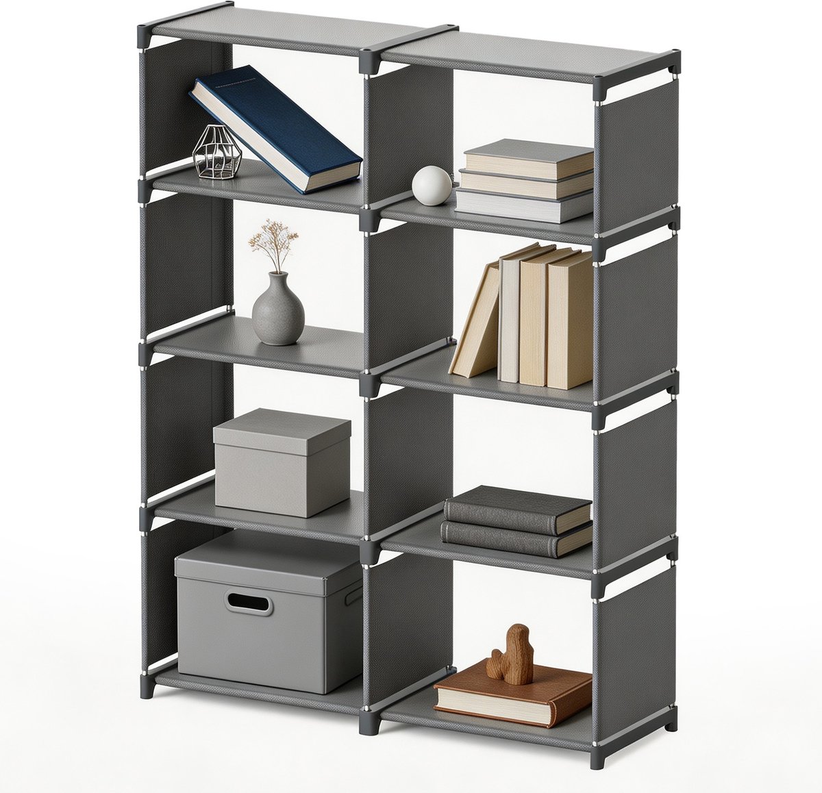 Soontrans - Boekenkast - Twee Rijen - 4 Lagen - 8 Vakjes - Multifunctionele Opbergkast - Modern design Vakkenkast geschikt voor Woonkamer - Slaapkamer en Studeerkamer - Grijs