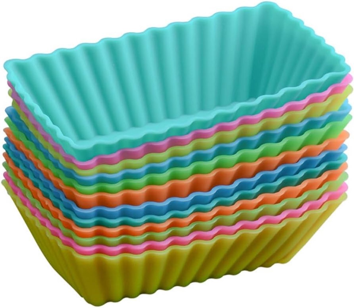 12 Stuks Siliconen Cakevormen en Muffinbakjes - Rechthoekige Bakvormen voor Taarten en Desserts, Duurzaam en Flexibel Silica Gel