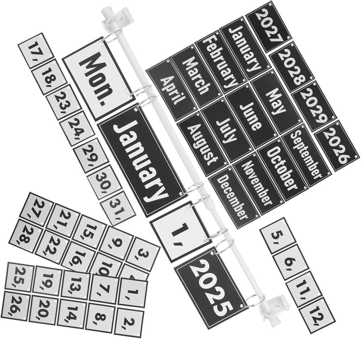Prikbord-set met wisselkaarten, hangende datumweergave in zwart-wit, voor kantoor, klaslokaal, wandbord en planningsgebied