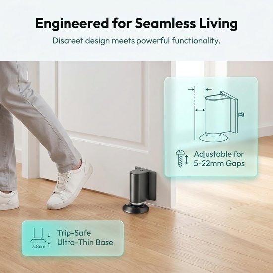 Magnetisch, zelfklevend, sterke magnetische deurstopper, vloerkleven, in hoogte verstelbare vloerdeurstopper voor slaapkamer, badkamer, keuken, zwart — afbeelding 4