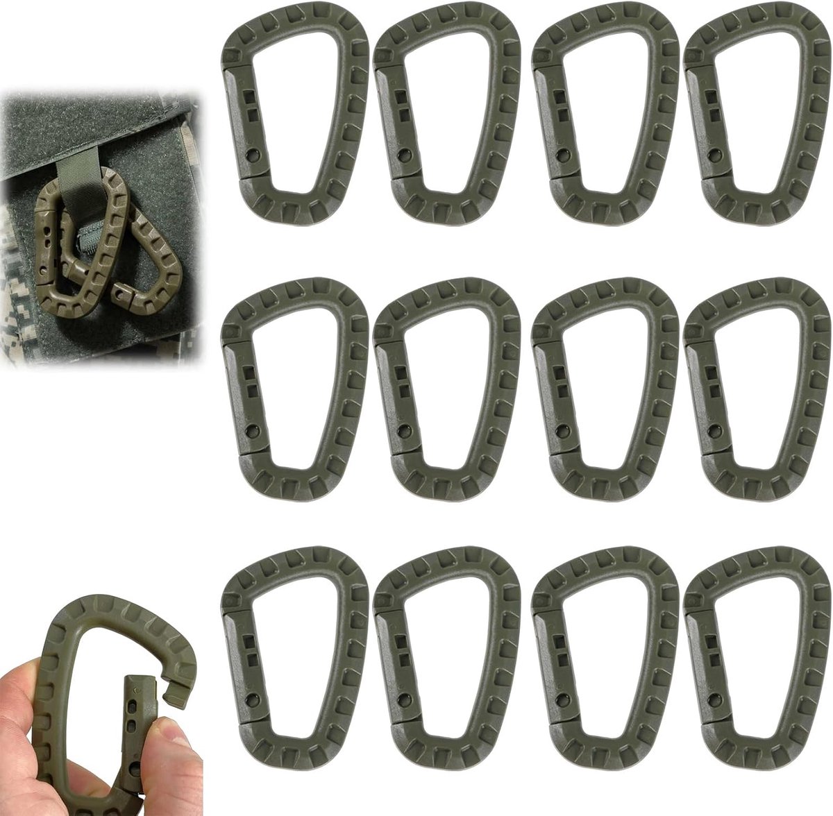 12-delige Karabijnhaken Set van Kunststof – 12 Groen – 85x56x12 mm – Lichtgewicht & Duurzaam – Perfect voor Kamperen, Wandelen, Fietsen, Vissen en Reizen