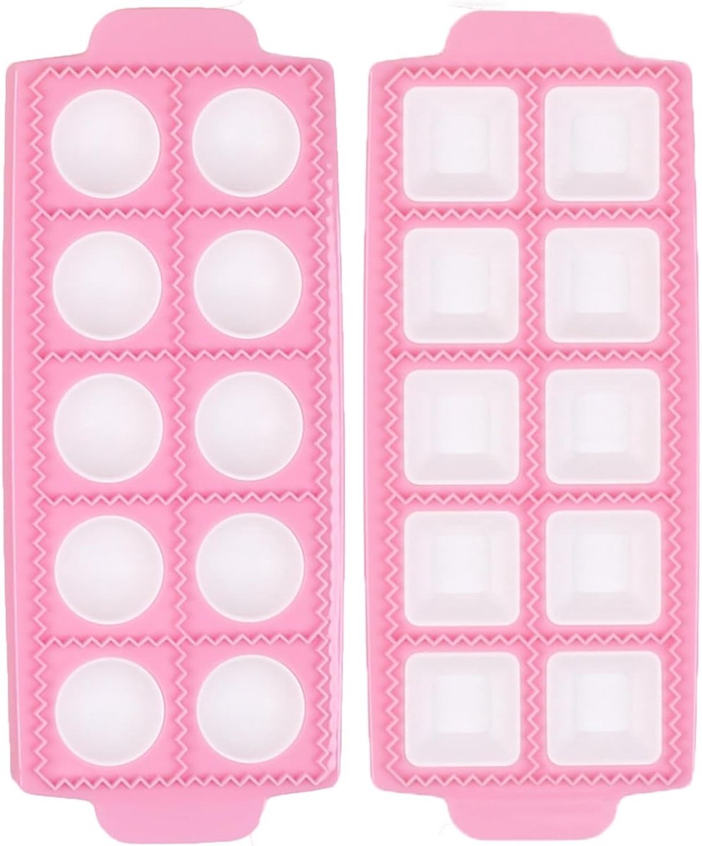 Ravioli-vormpjes met 10 gaten, roze ravioli-maker, ravioliplank voor het maken van ravioli, knoedels (roze)