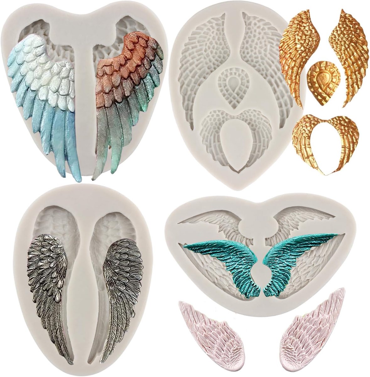 Wings Siliconen Fondant Mallen voor Cake Decoratie Gum Paste Cupcake Candy Chocolade Polymeer Klei Set van 4