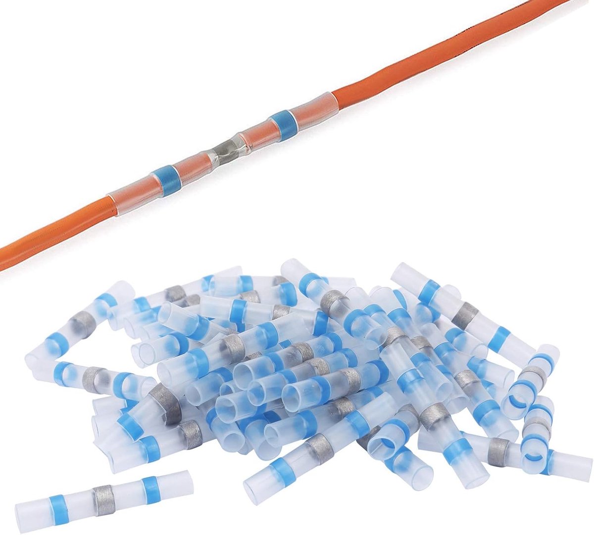 50 STKS Soldeer Afdichting Draadconnectoren Waterdicht Geïsoleerde Elektrische Draadklemmen Krimpkous Stootlas voor Draad Krimpverbinding (Blauw)