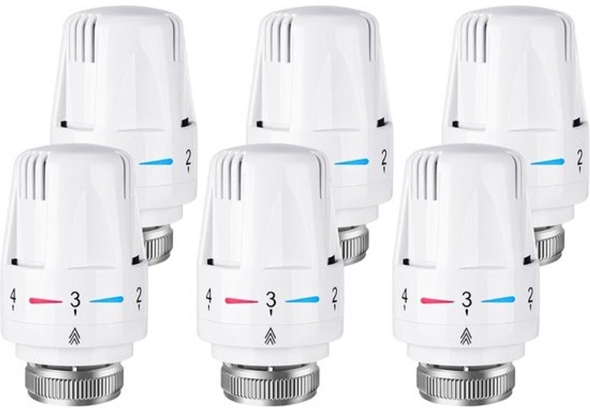 SnelShoppen - 6x Thermostatische Radiator Ventielkop M30 x 1.5, Automatische Temperatuurregeling, Duurzaam en Universeel voor Thuis en Kantoor, Wit