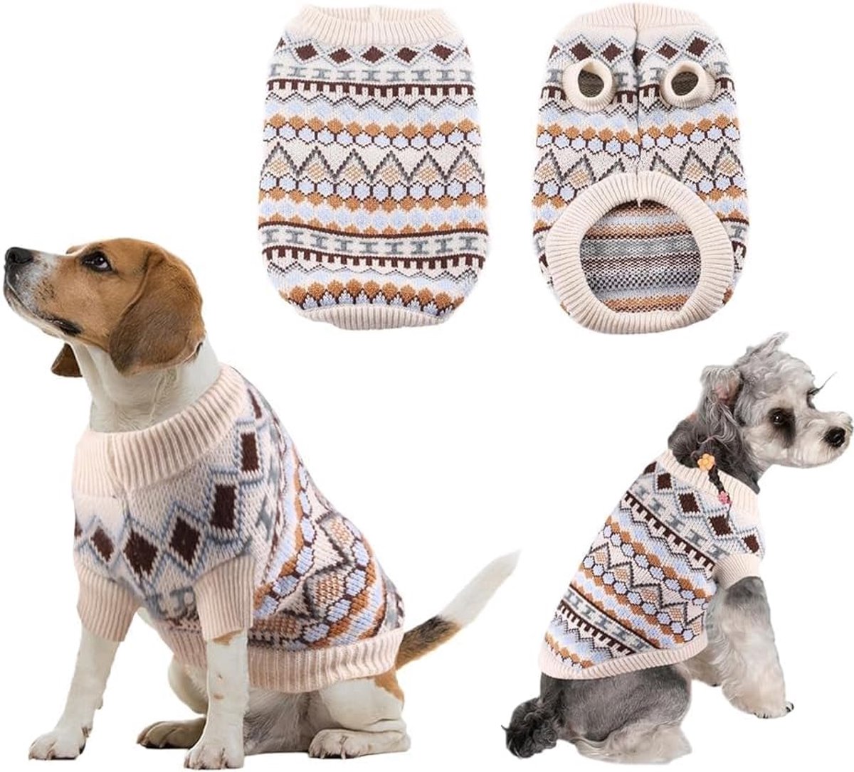 Kersttrui voor kleine, middelgrote honden, kersttrui voor hond, dikke hondentrui, warme hondentrui voor chihuahua, Franse buldog (beige, L)