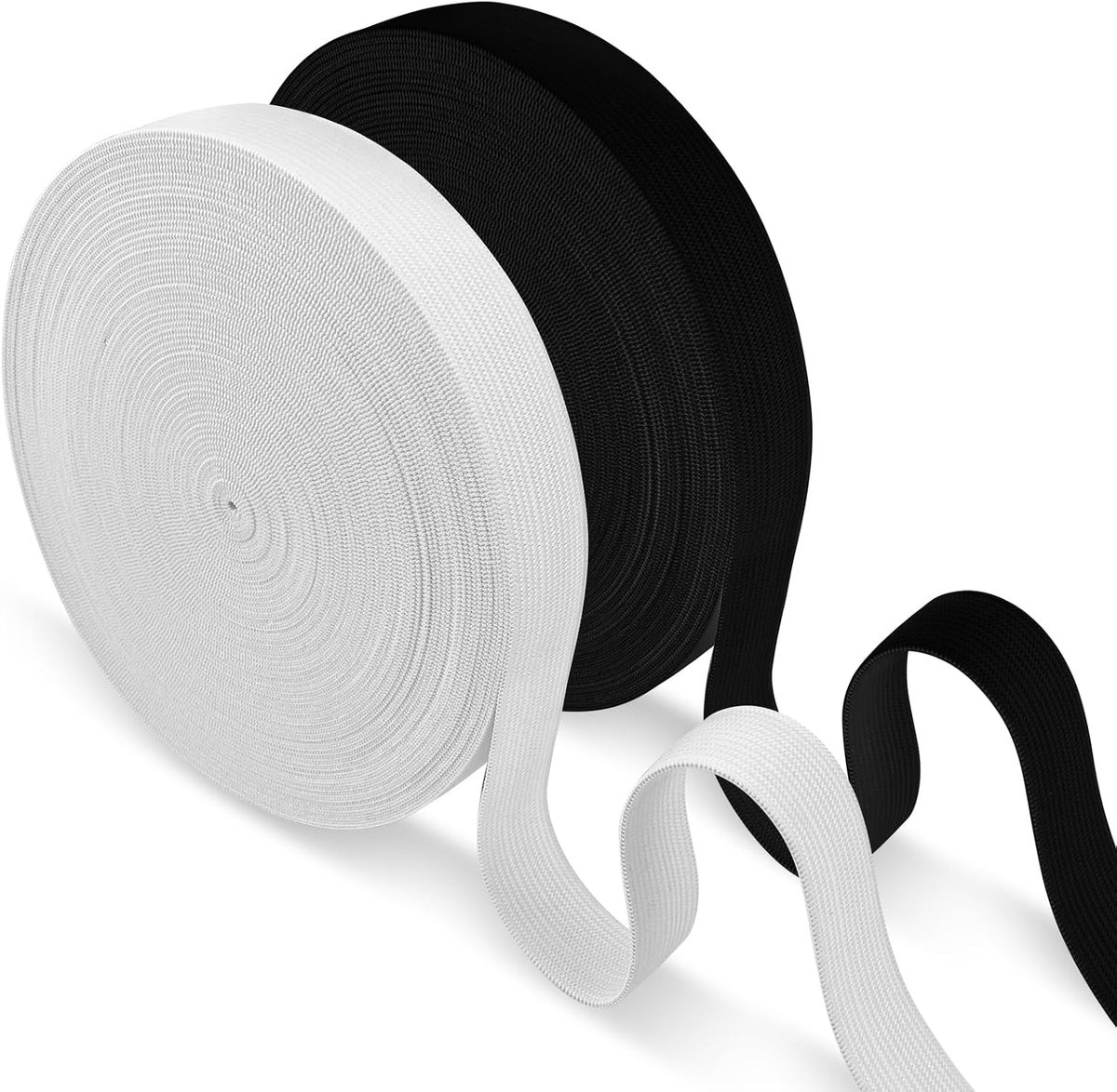 elastiek breed naaien, zwart-wit, twee banden 20mm × 10m elastische band, gummiband zwart, omslagband voor de taille, banden gummiband naaien, broekelastiek 4cm breed, stoffen band om te