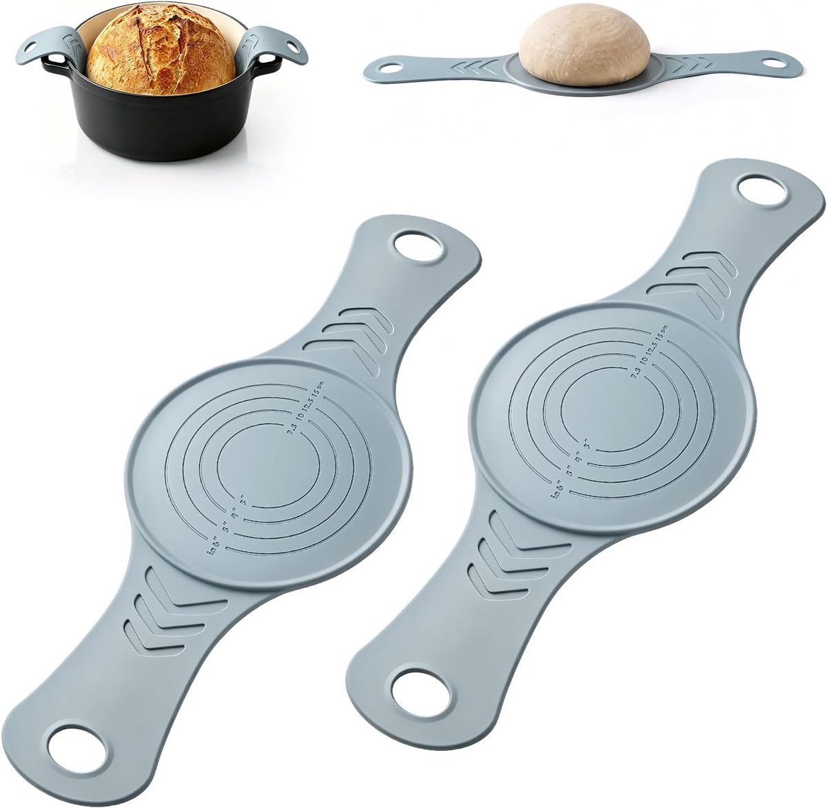 2 stuks broodlussen met lange handgrepen, siliconen bakmat voor Dutch Oven, herbruikbare bakonderlegger, deeg, zuurdeegaccessoires voor bakmat, brood, gemakkelijk te reinigen, grijs-blauw