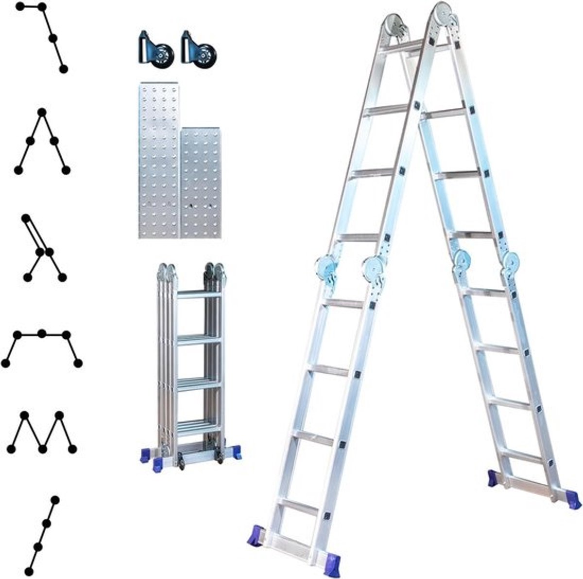 Multifunctionele Scharnierende Vouwladder 4x4 – Steiger en Trapladder Functie