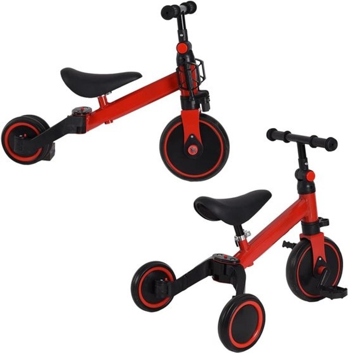 Kinderdriewieler - Loopfiets - Actief Spelen - 3-in-1 Groei Model - 60 x 42 x 49 cm - Zwart Rood