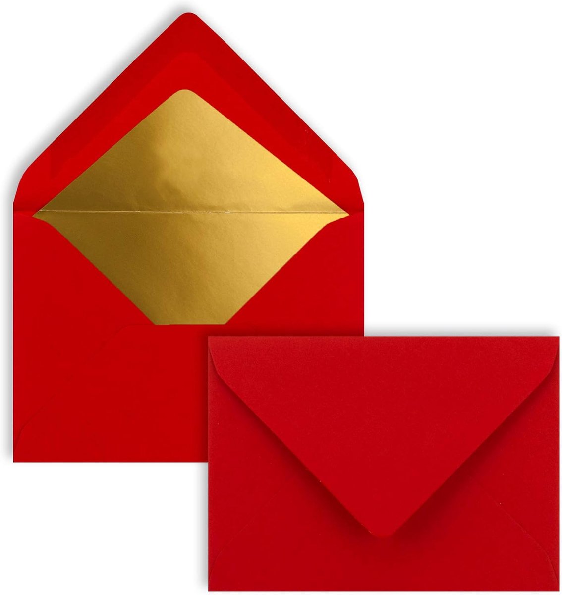 25 enveloppen in rood met goudkleurige voering, DIN C7 (8,1 x 11,4 cm), natte plakrand, 120 g/m², ideale enveloppen voor waardebonnen, geldgeschenken