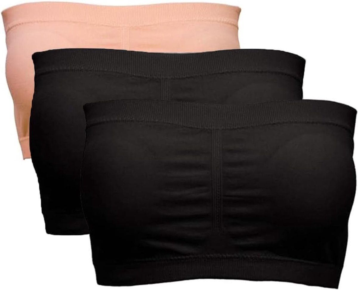 Bandeau-beha voor dames, grote maten, zonder bandjes, push-up met pads, verpakking van 3 stuks