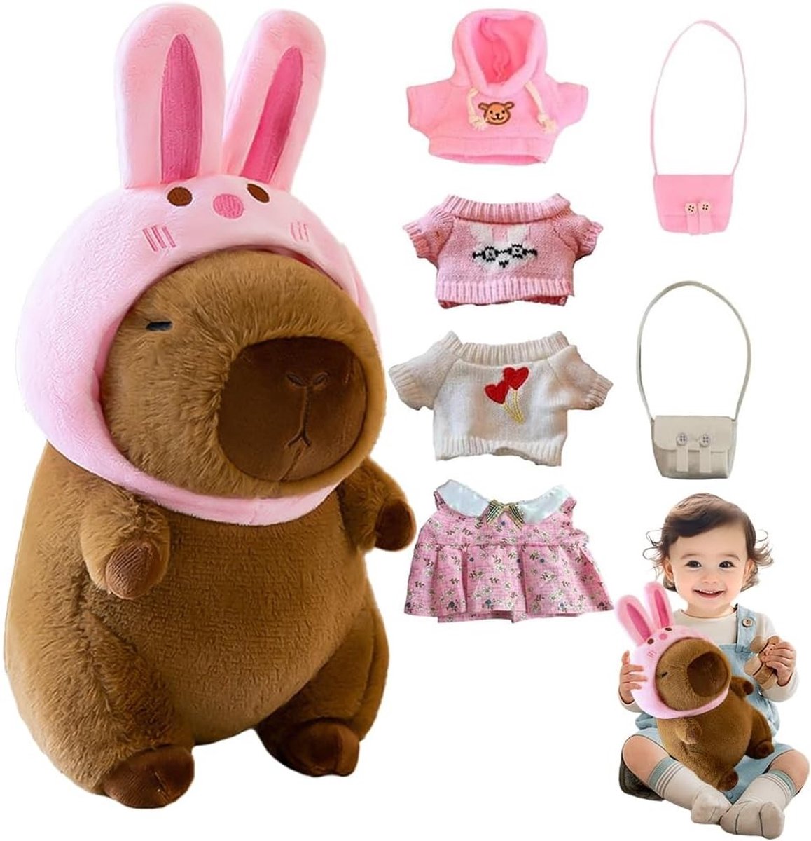 Schattige Capybara Pluche Speelgoed, 23 cm, Met Kleding en Accessoires, Perfect voor Kinderen en Verzamelaar
