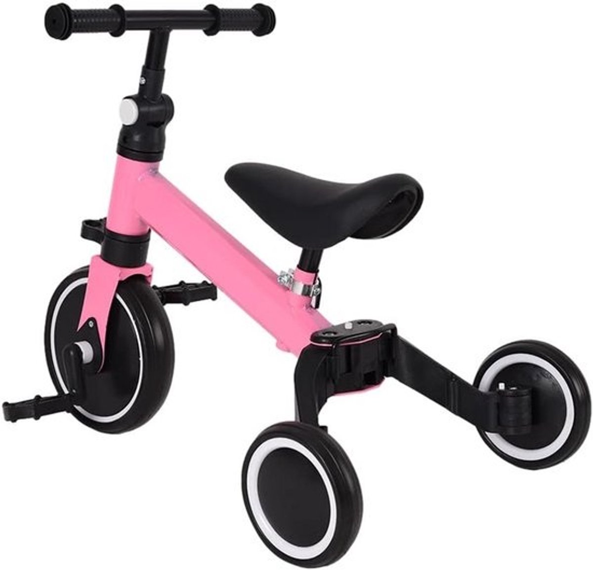 Loopfiets Driewieler voor Peuters en Kinderen met Duwstang en Voetsteun (Roze)