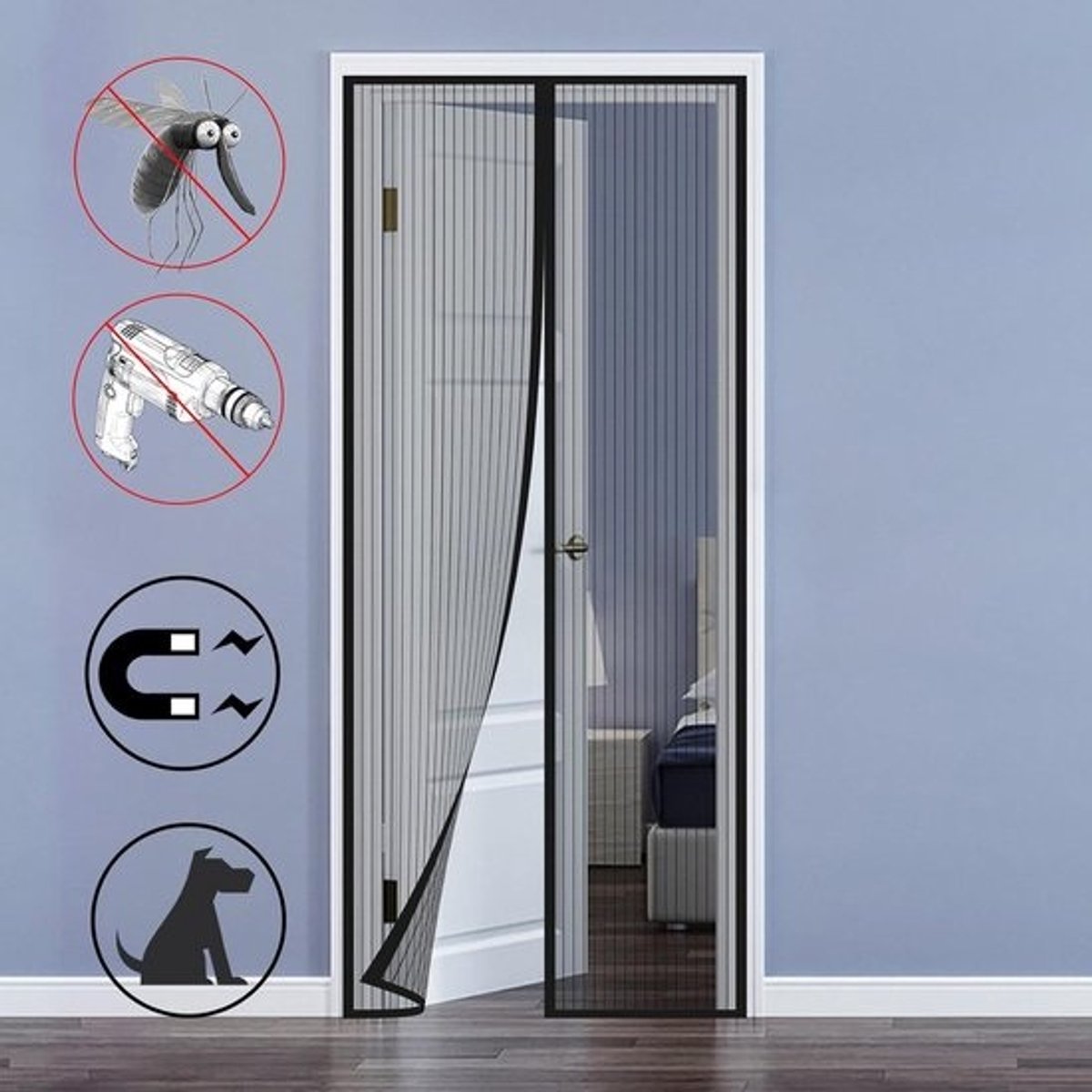 Magnetische vliegengaas automatisch sluiten - heavy duty mesh - balkondeur woonkamer terrasdeur - 90 x 210 cm
