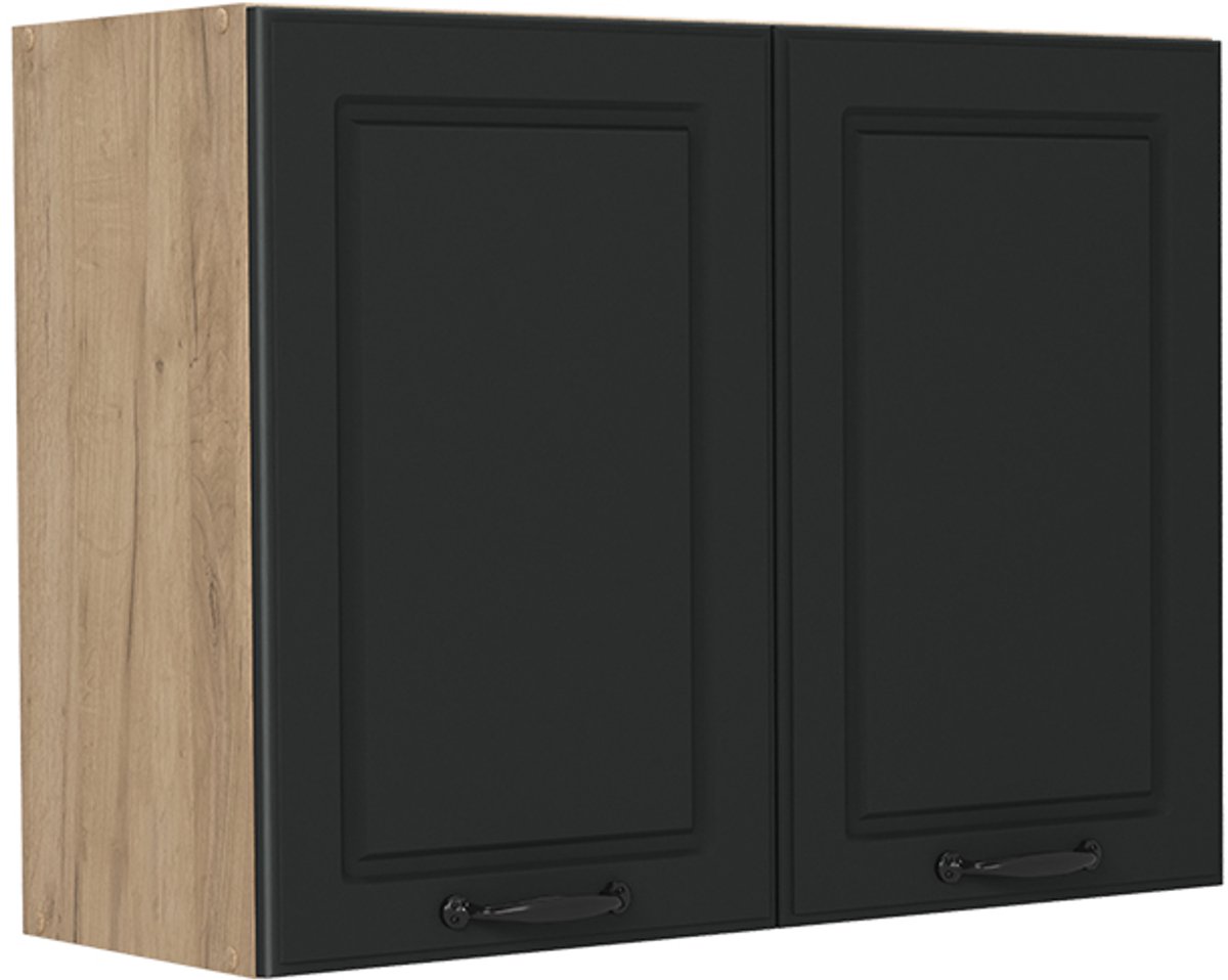 Vicco Glazen keukenkast R-Line, Antraciet landelijk/Goudkleurig Eiken, 80 cm