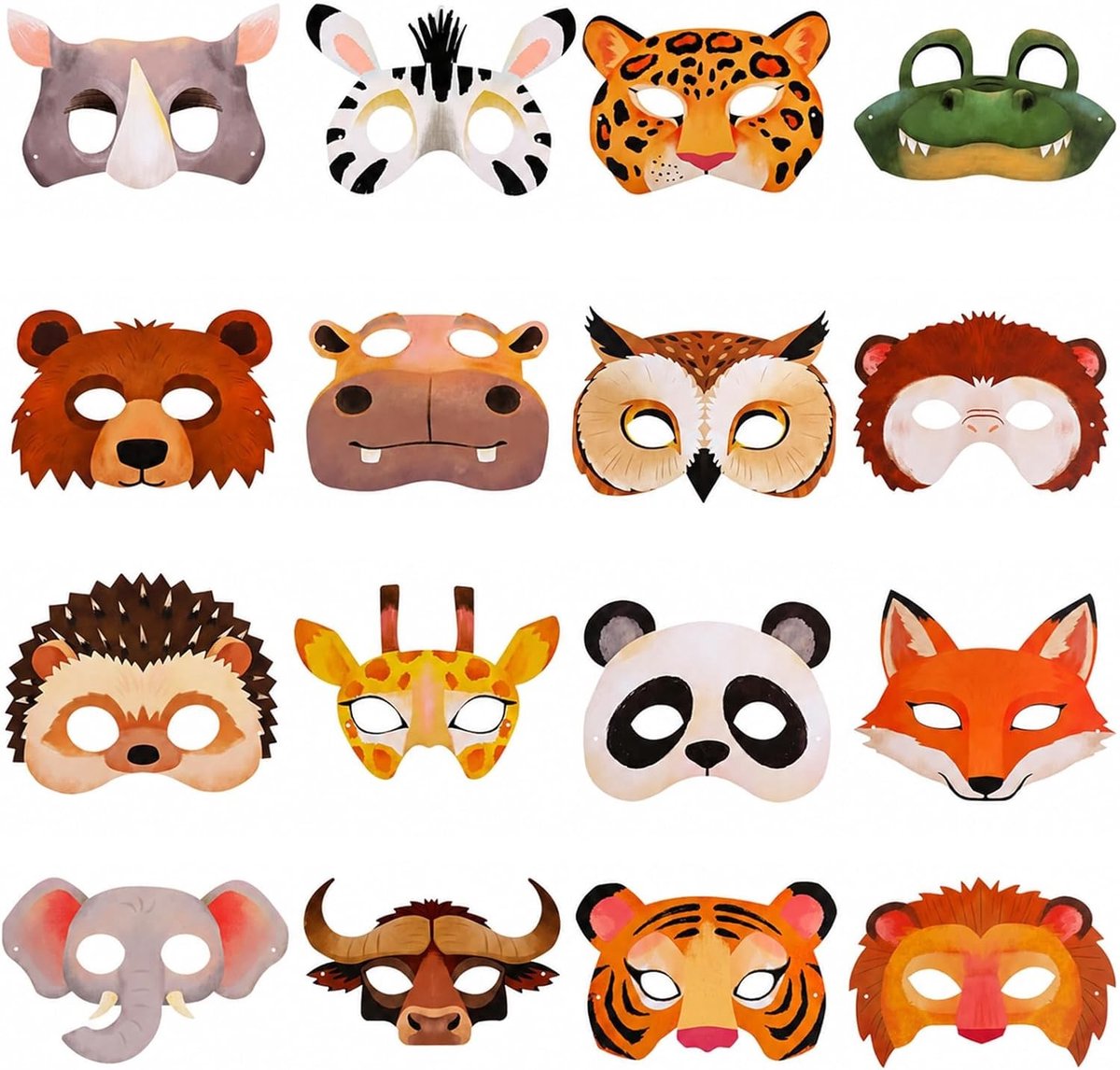 Set van 16 Papieren Dierenmaskers voor Feesten, Verjaardagen en Cosplay - Bosdieren Thema Accessoires voor Volwassenen en Kinderen