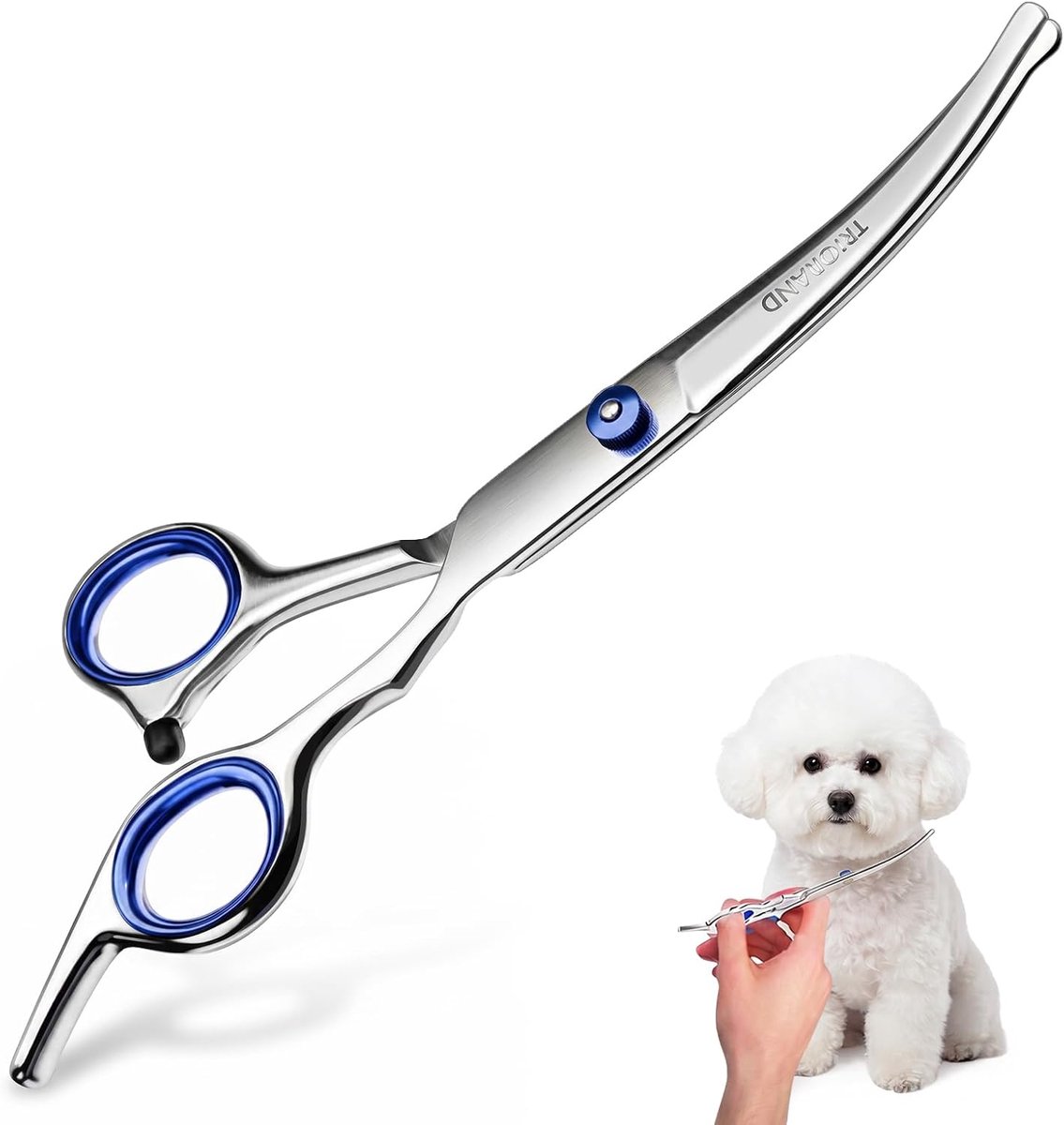 gebogen, veilige ronde punt, hondenschaar voor honden en katten | Hondenschaar, roestvrij staal, gebogen messen, professionele hondenverzorgingsschaar, geschikt voor gezicht, staart en poten