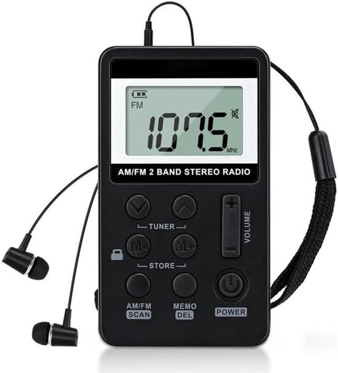 Kleine Draagbare Radio - AM/FM Digitale Mini Radio - Met 500mAh 3.7V Oplaadbare Batterij En Hoofdtelefoon - Zwart - Radio op Batterijen - Compact Ontwerp - Ideaal Voor Thuis Buiten En Onderweg
