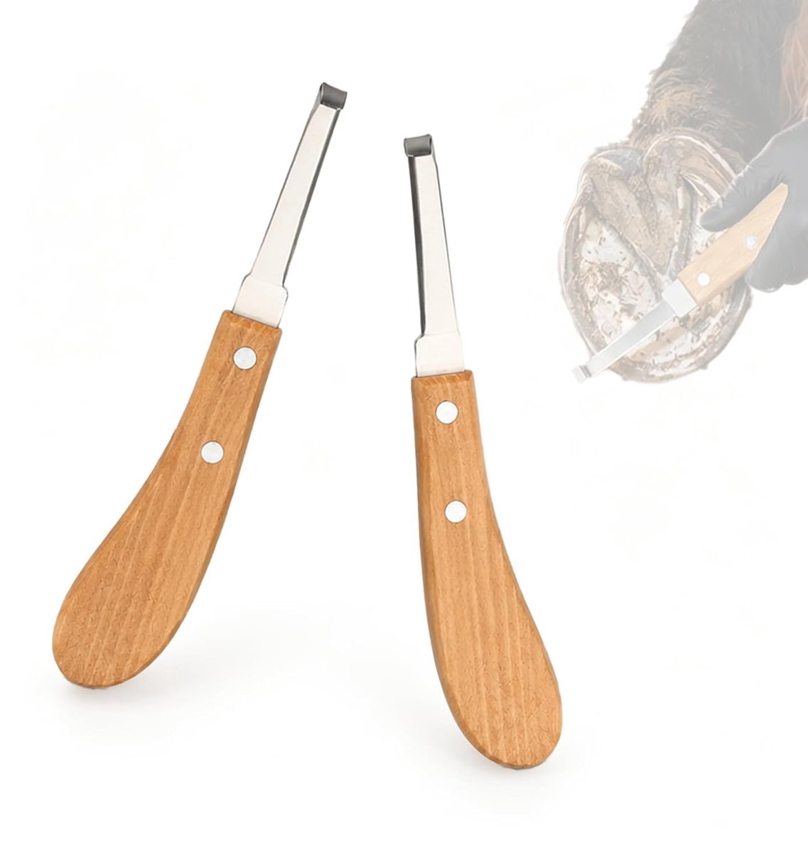Hoefmessen voor paarden, set van 2, hoefkrabbers met ergonomische handgrepen, hoefkrabbers voor paarden, runderen en schapen.