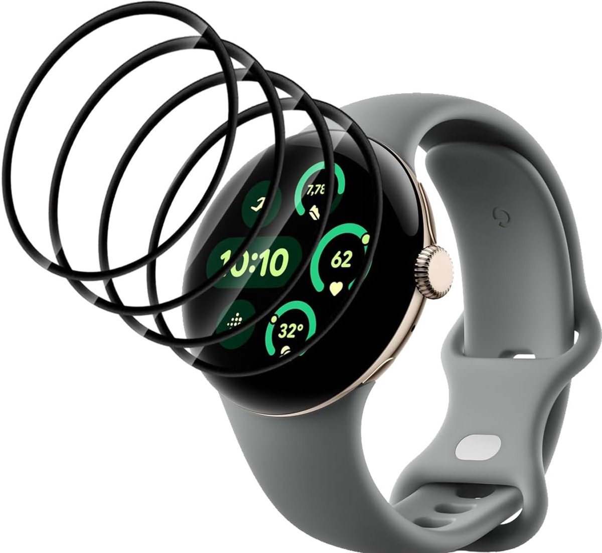 Beschermfolie voor Google Pixel Watch 4 41 mm, pantserbescherming, glas, anti-kras/HD-displaybescherming, pantserfolie voor Google Pixel Watch 4 41 mm, 4 stuks