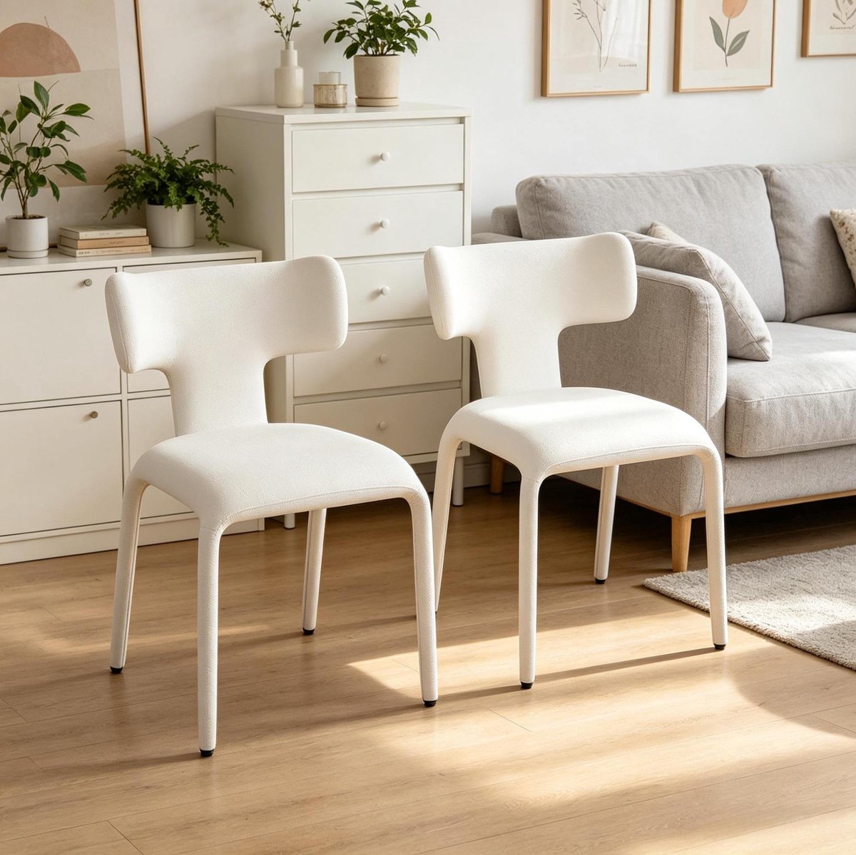 MODENUIT Eetkamerstoel 78 cm - Set Van 2 - Gebogen Rug - Eetkamer, Keuken - Linnen Apricot Cream Abrikooscrème